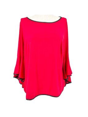 Coco Bianco Tunic Top Womens 2X Vibrant Red With Black Trim Bell Sleeves Stylish